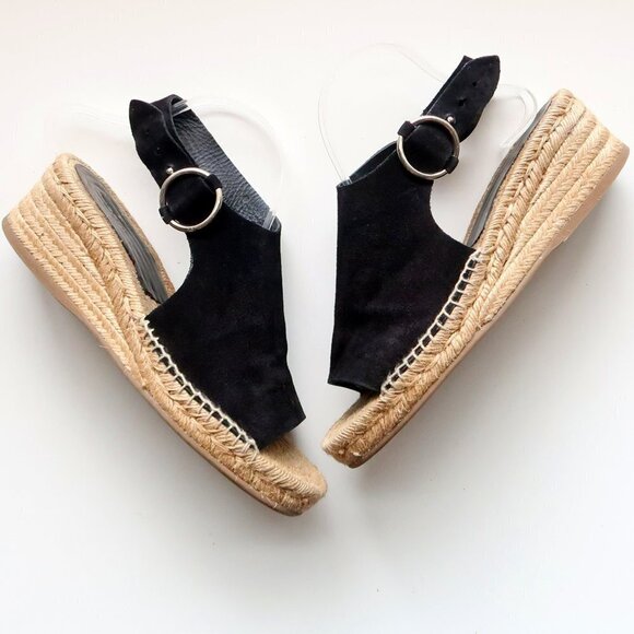 Rag & Bone Calla Black Suede Leather Espadrille Wedge Slingback Open Toe Sandals - Picture 2 of 15
